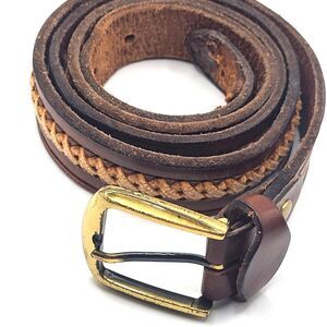 Vintage Spain Full Grain Leather Belt with Cross Hatching Details 36in to 40 in